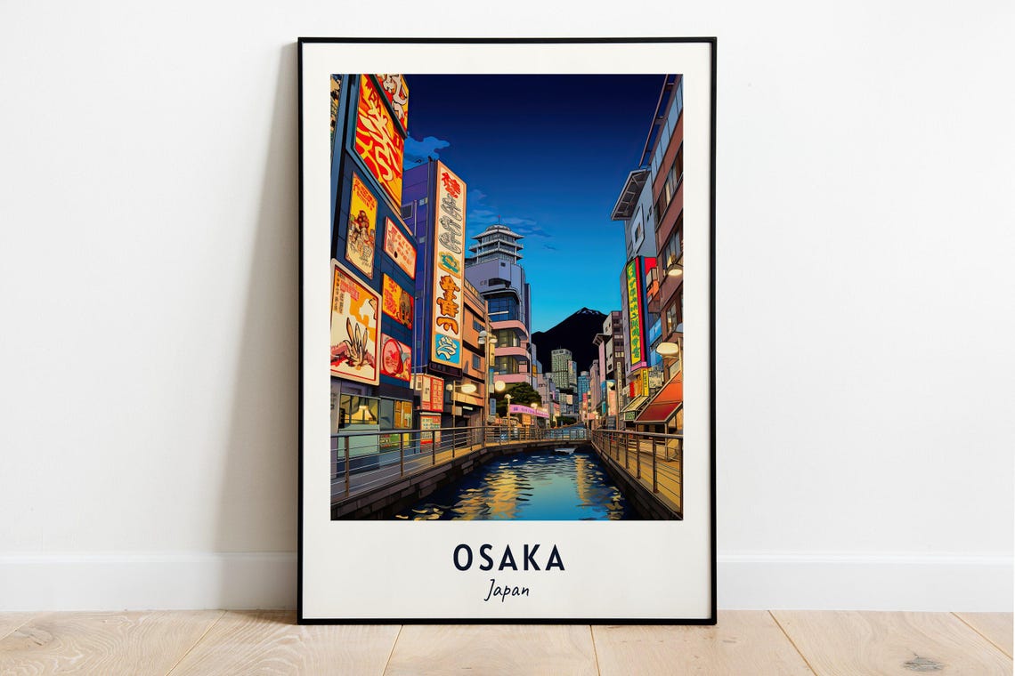 Osaka Japan Dotonbori Canal Glowing Neon Signs Night Travel Poster