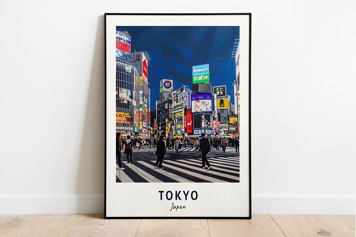 Tokyo Japan Night Scramble Crossing Neon City View Travel Poster