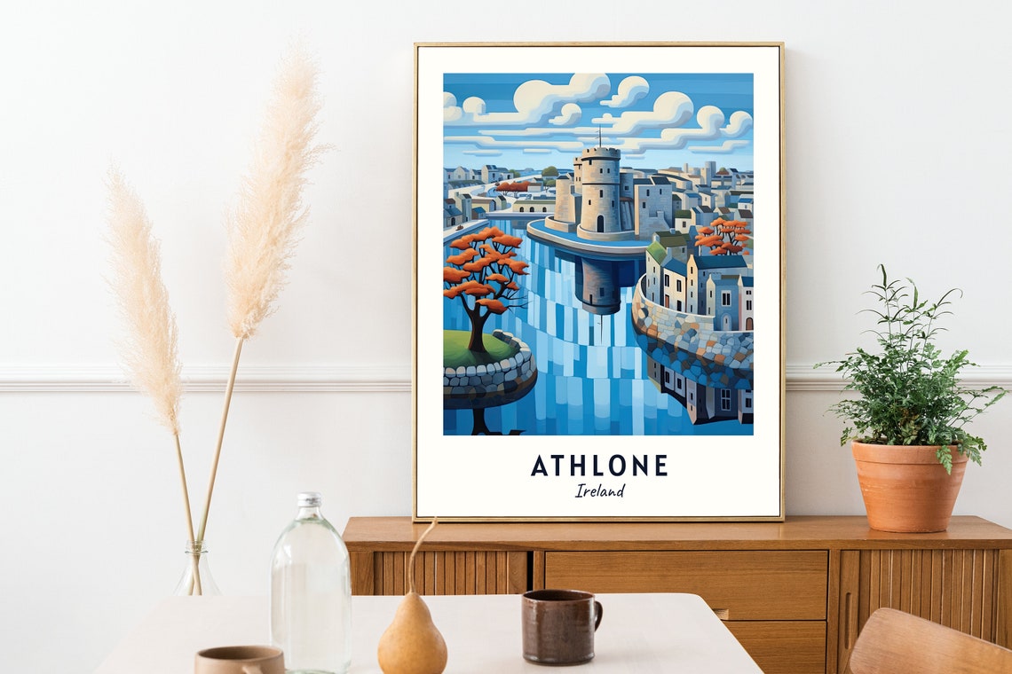 Athlone Ireland Castle River Reflection Travel Poster Artwork - Image 2