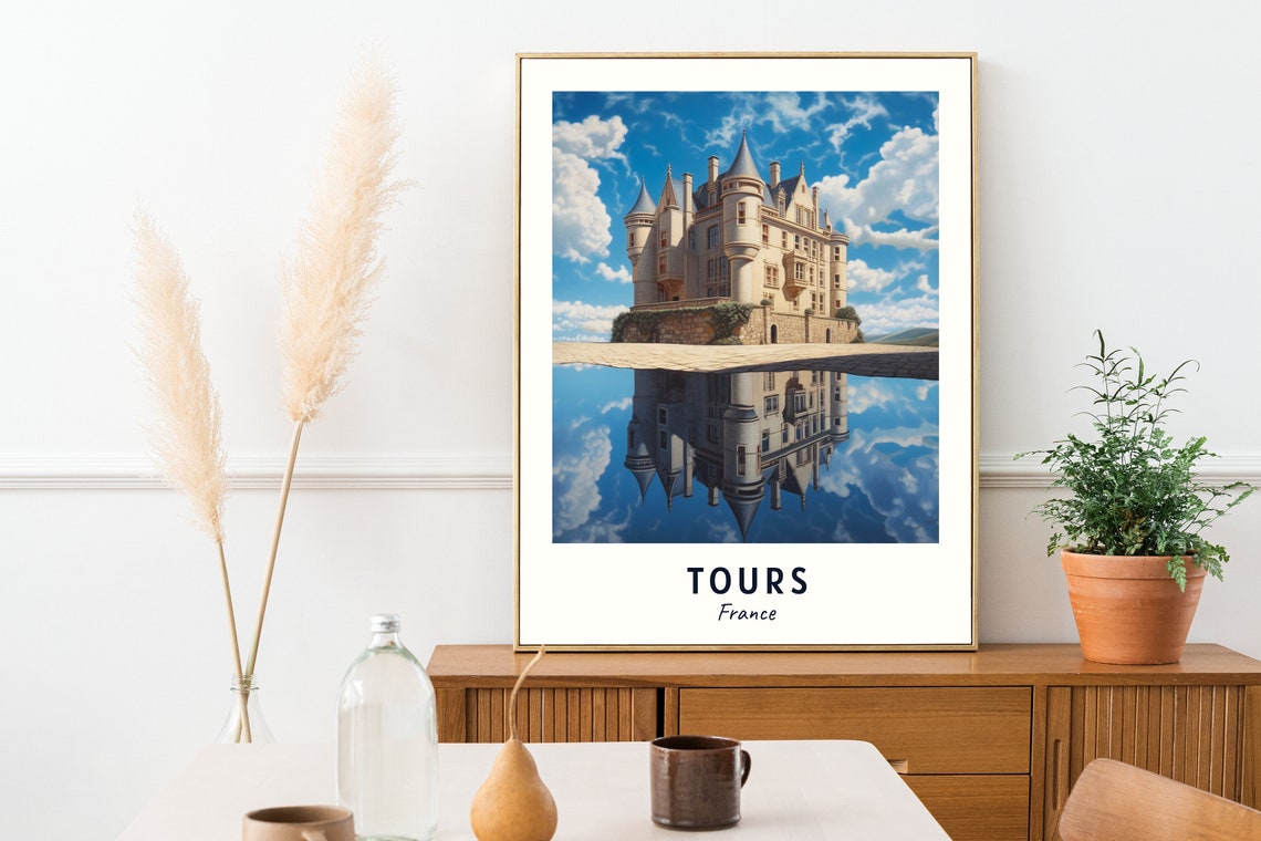 Tours Loire Valley Chateau Mirror Water Reflection Travel Poster - Image 2