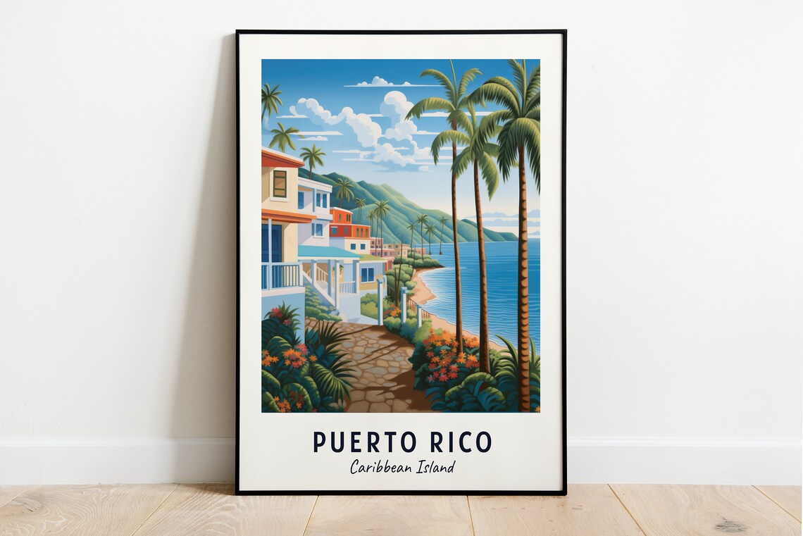 Puerto Rico Caribbean Island Travel Poster, City Print