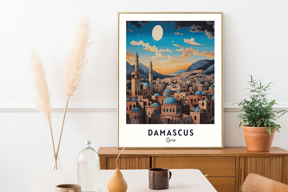 Damascus Syria Travel Poster, City View Art Print - Image 2