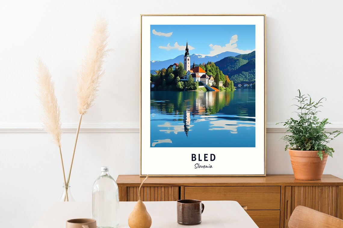 Bled Slovenia Lake Island Church Mirror Reflection Travel Poster - Image 2