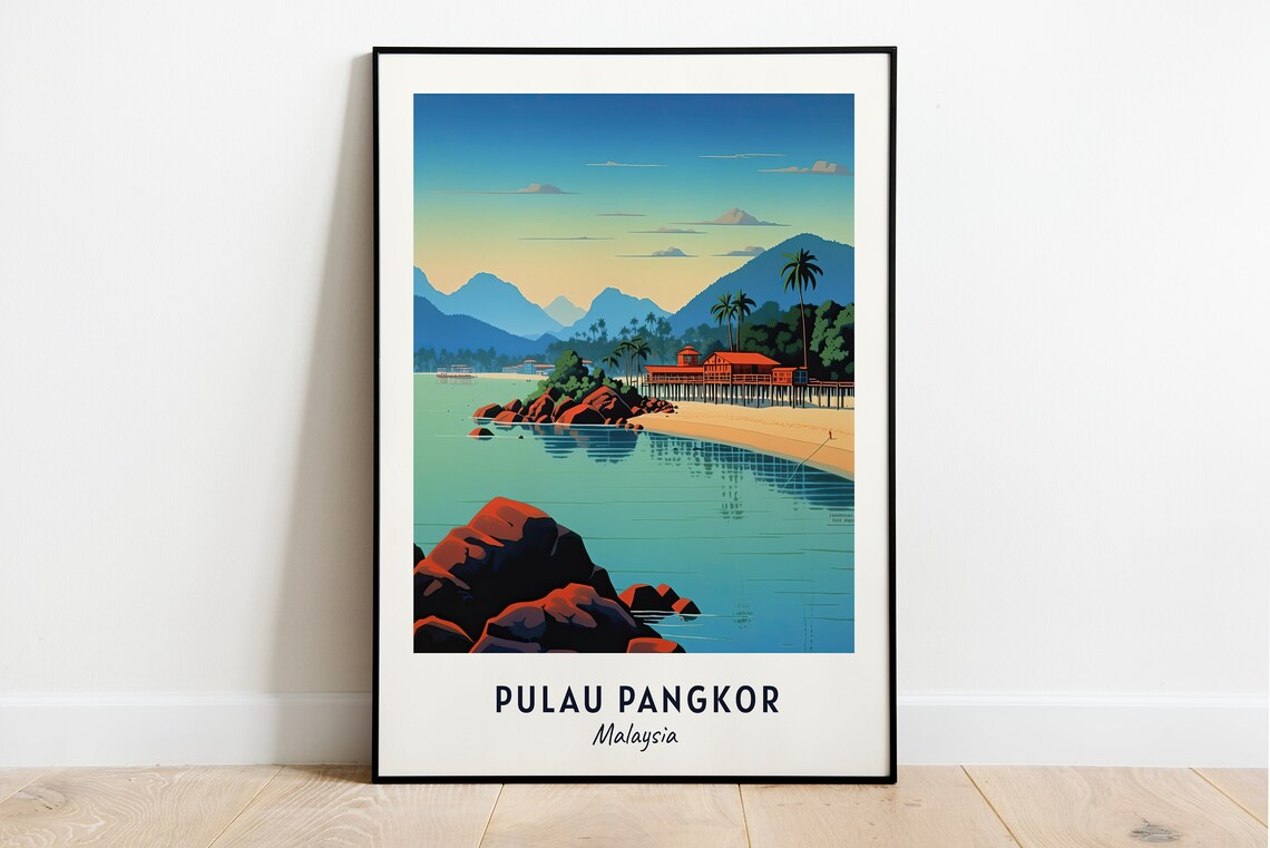 Pulau Pangkor Malaysia Sunset Beach Red Rocks Coast Travel Poster