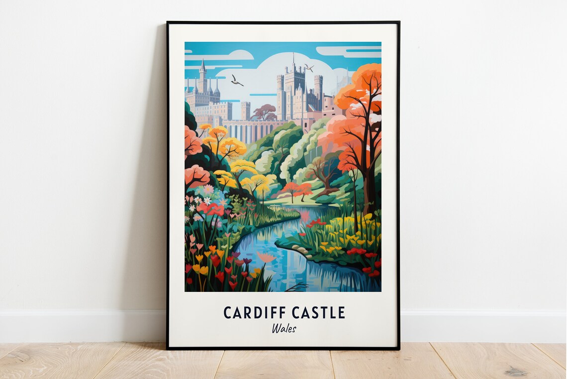 Cardiff Castle Wales Riverside Gardens In Vibrant Autumn Poster