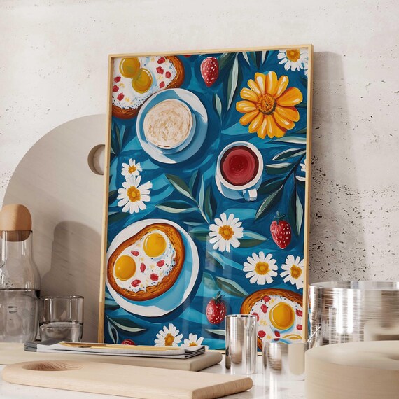 Colorful Breakfast Flatlay Fried Eggs Coffee Food Art Poster