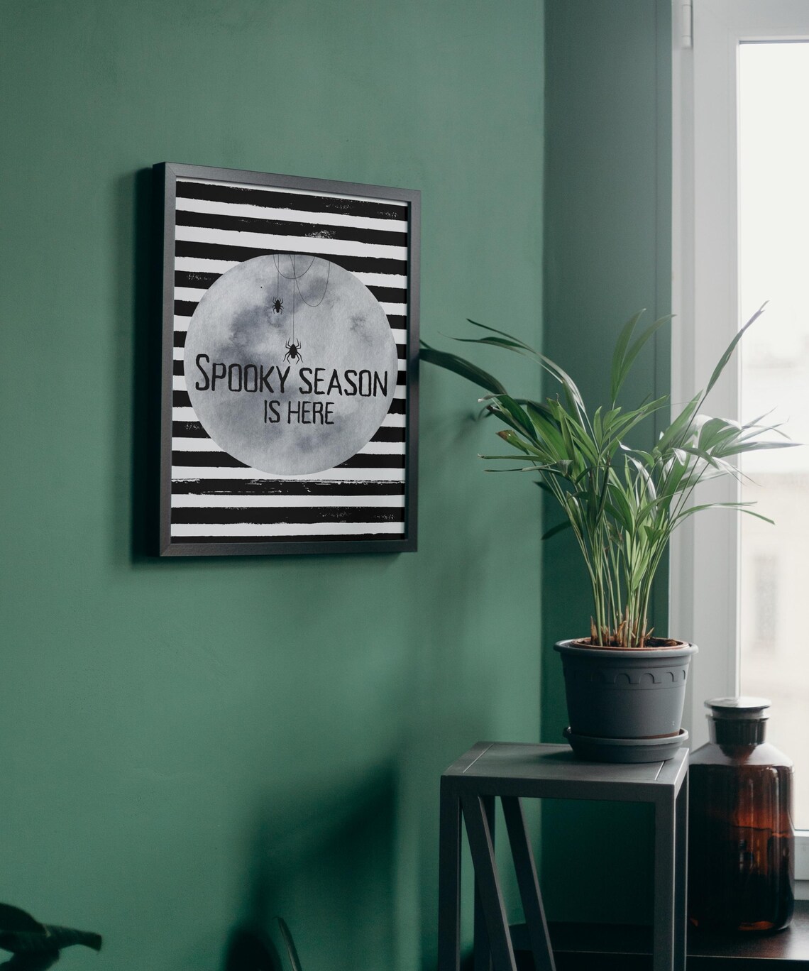 Spooky Season Is Here Black Striped Moon Spiders Halloween Poster - Image 4