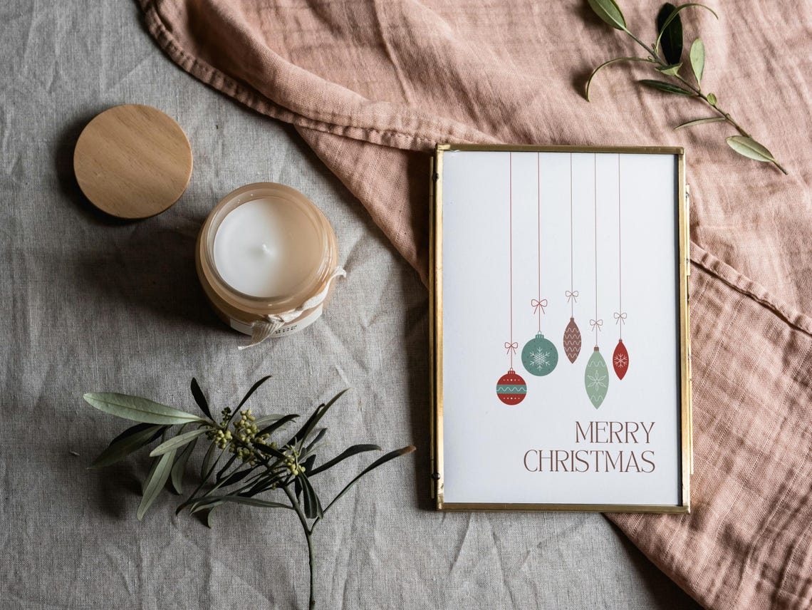 Merry Christmas Hanging Ornaments Baubles Minimalist Holiday Poster - Image 3