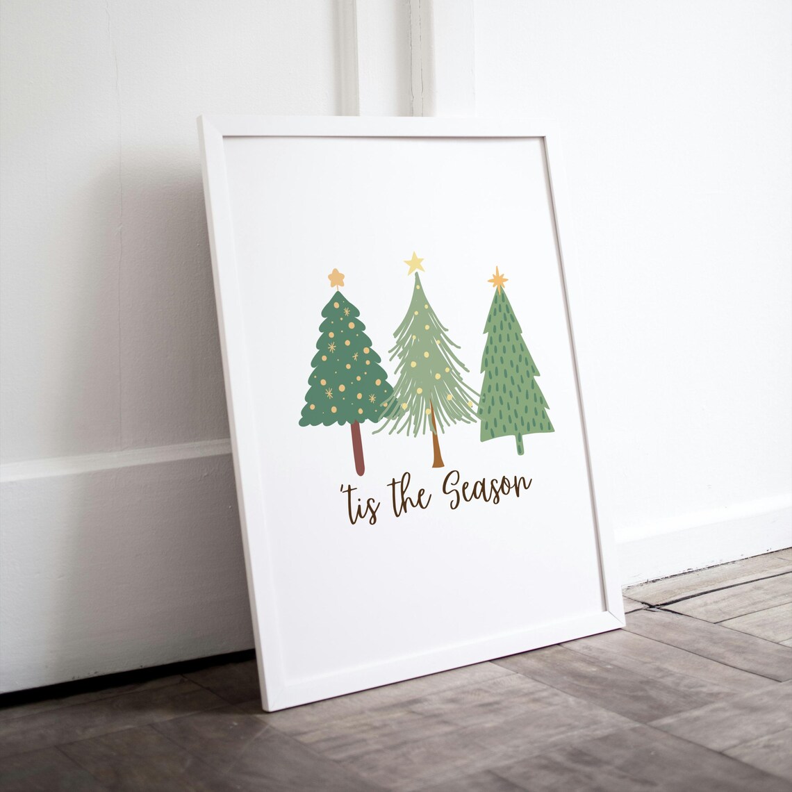 Tis the Season Christmas Trees Minimalist Green Holiday Wall Art - Image 2