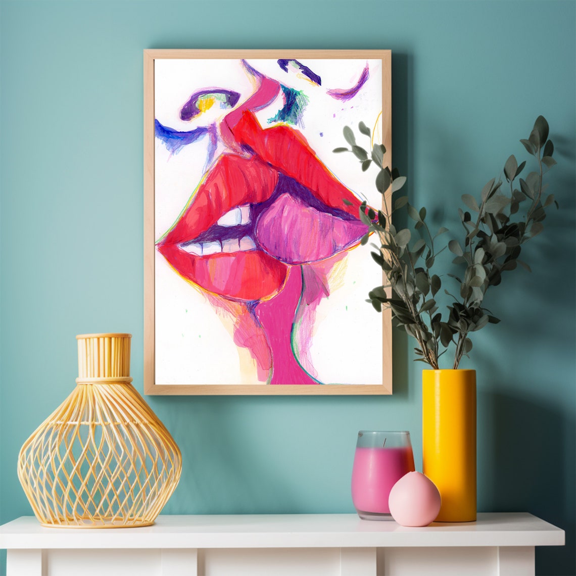 Colorful Painted Lips Close Up Abstract Expressionist Face Poster - Image 4