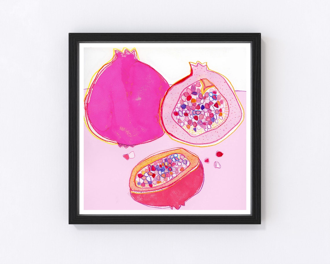 Pink Pomegranate Watercolor Fruit Kitchen Modern Still Life Poster - Image 2