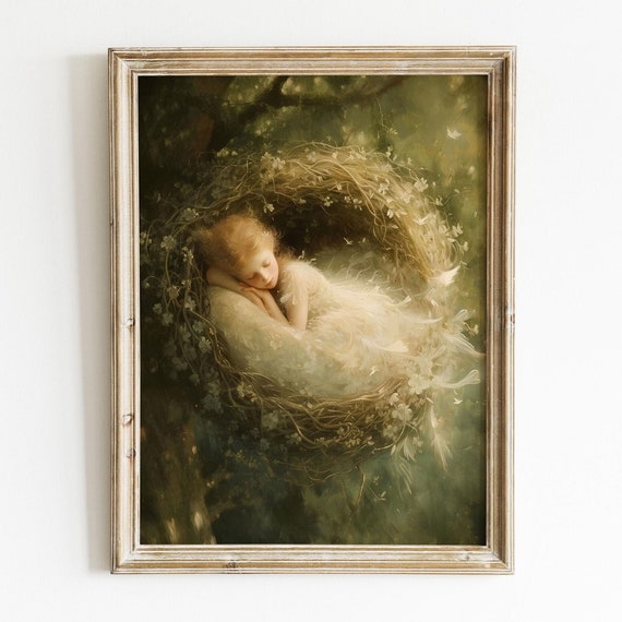 Forest Fairy Girl Sleeping In A Birds Nest Magical Art Enchanting For Nursery Or Childrens Room