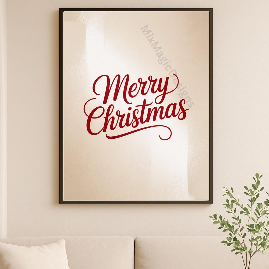 Merry Christmas Red Script Typography Minimalist Holiday Poster