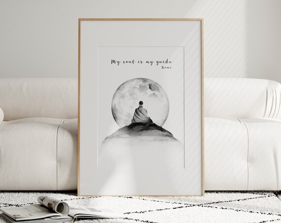 Rumi My Soul Is My Guide Poster Meditating Figure Under Full Moon Art