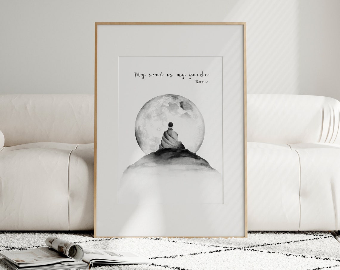 Rumi My Soul Is My Guide Poster Meditating Figure Under Full Moon Art