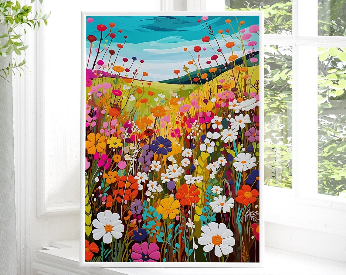 Daisy Meadow Landscape Botanical Art Print