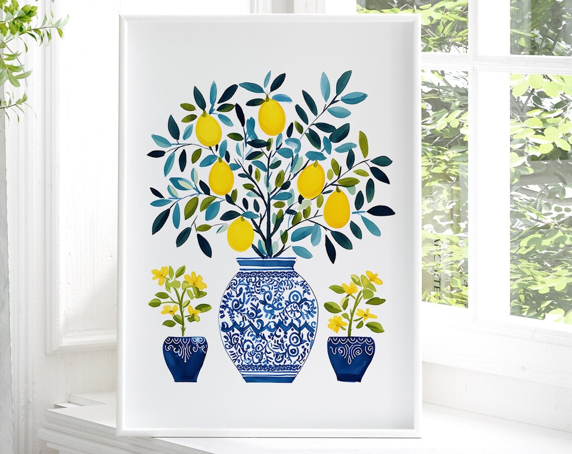 Lemon and Olive Vase, Bohemian Farmhouse Art Print - Image 3