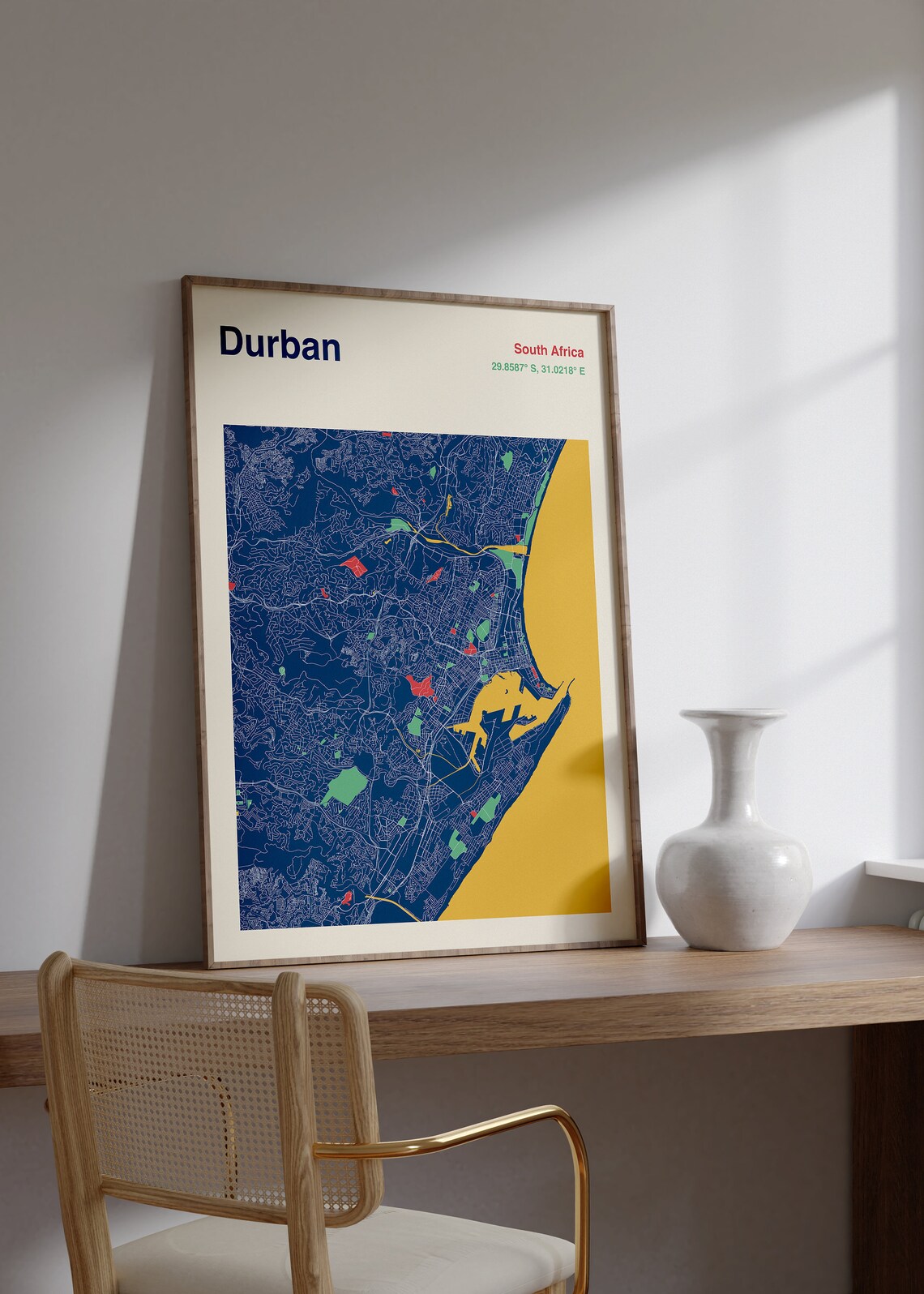 Durban South Africa Navy Gold Detailed City Street Map Poster - Image 2