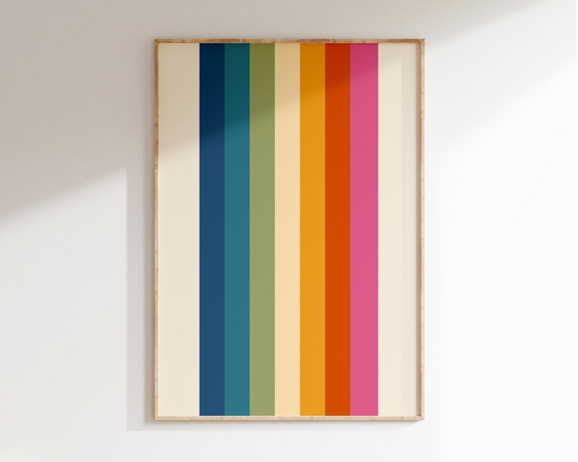 Retro Rainbow Stripes Poster, 1970s Aesthetic