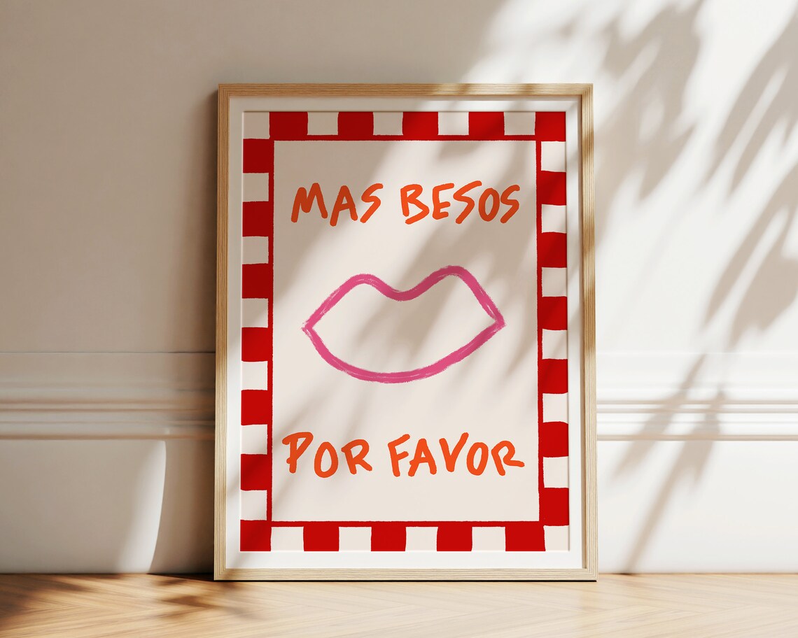 Mas Besos Por Favor Spanish Pink Lips Kisses Quote Art Poster - Image 2