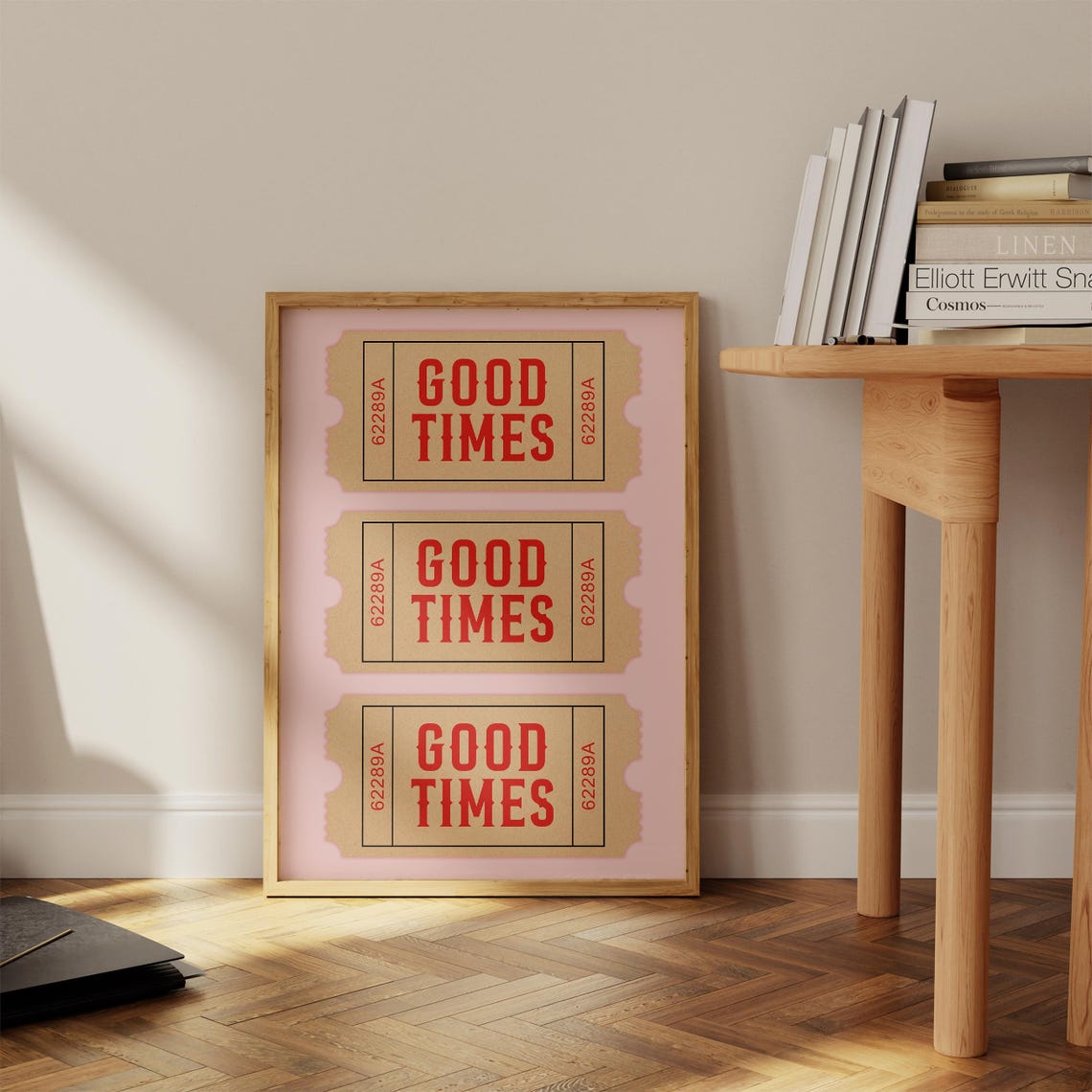 Good Times Retro Ticket Poster Pink Red Vintage Stub Trio Wall Design - Image 2