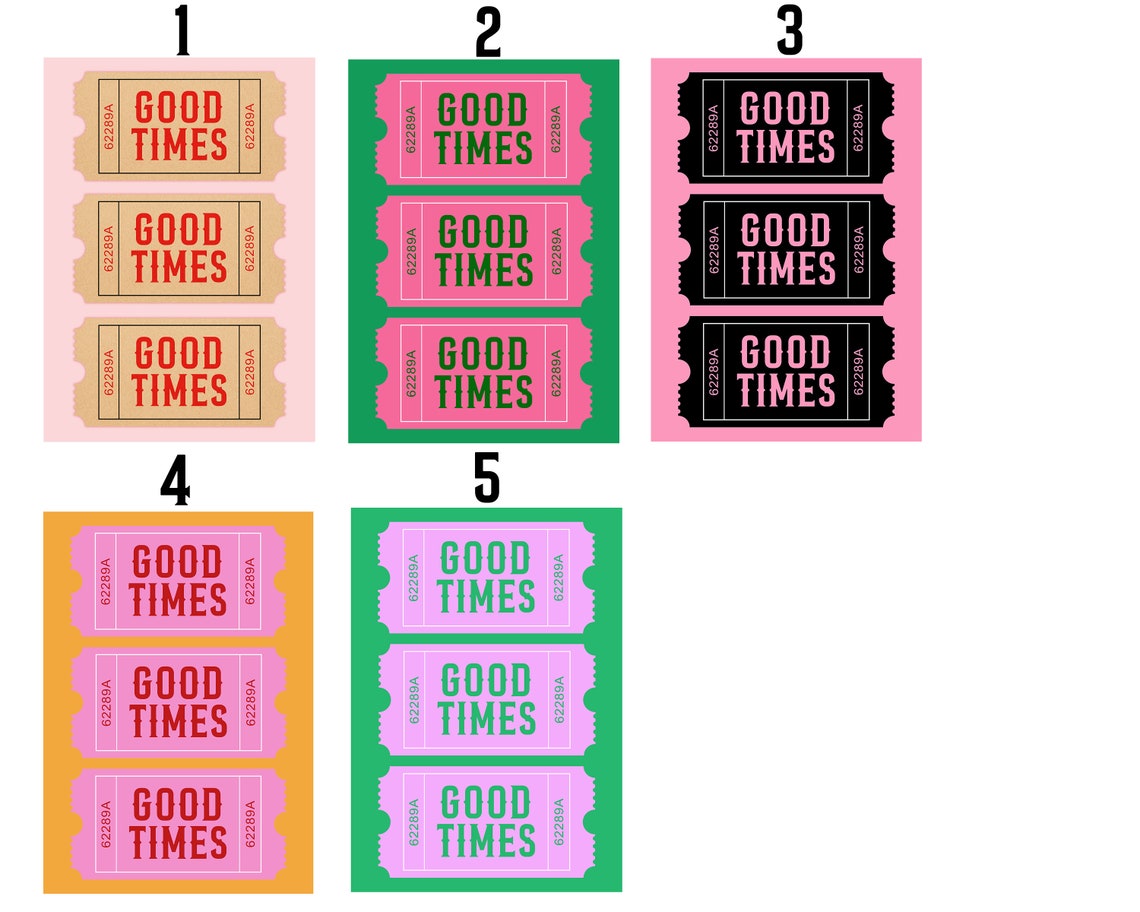 Good Times Pink Ticket Stub Trio Green Retro Graphic Wall Poster - Image 3