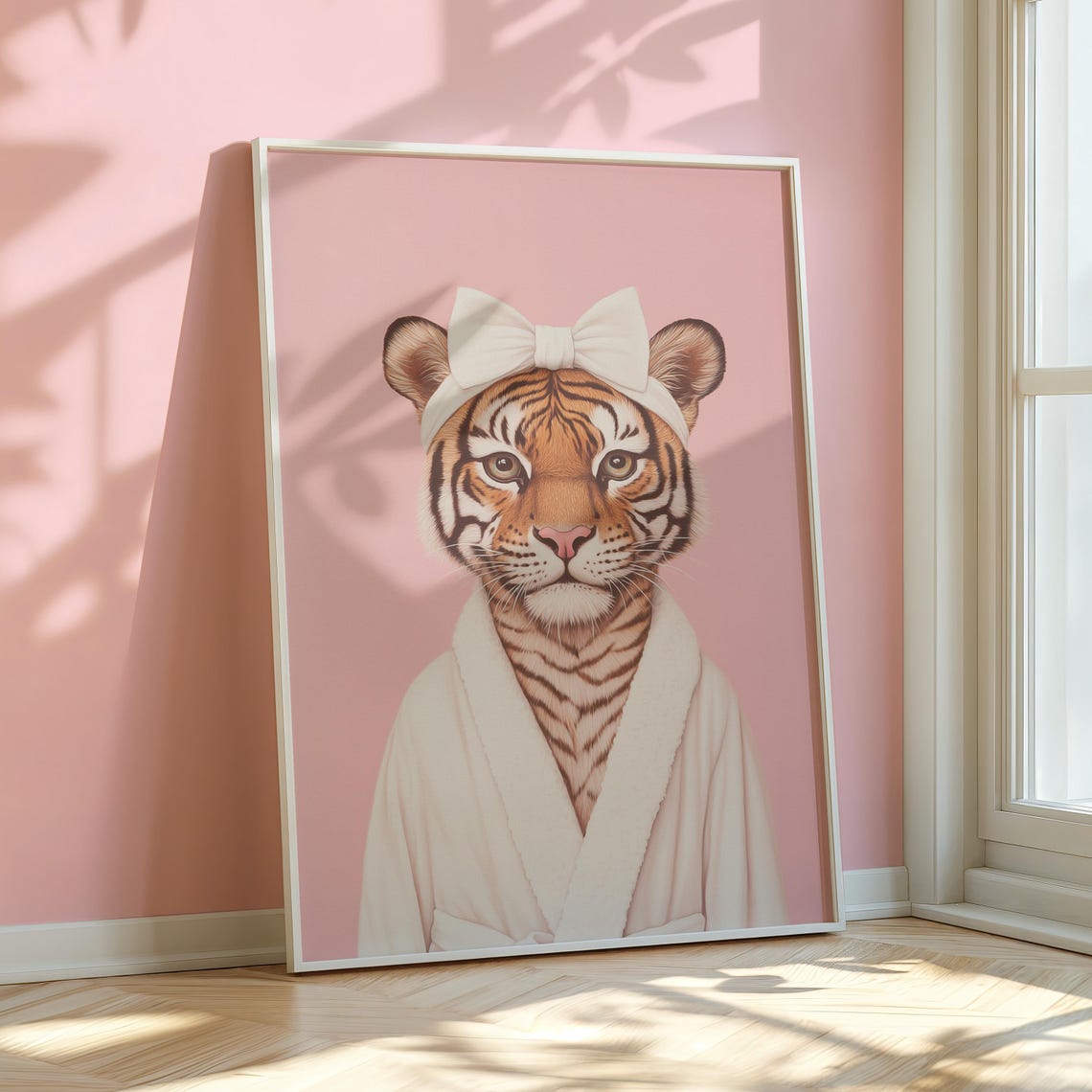 Tiger Cub In White Bathrobe And Bow Coquette Pink Bathroom Poster - Image 3
