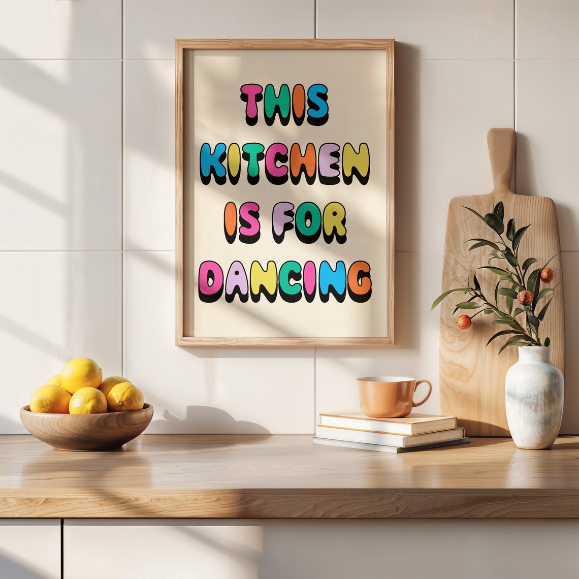 This Kitchen Is For Dancing Rainbow Bubble Letter Quote Poster - Image 2