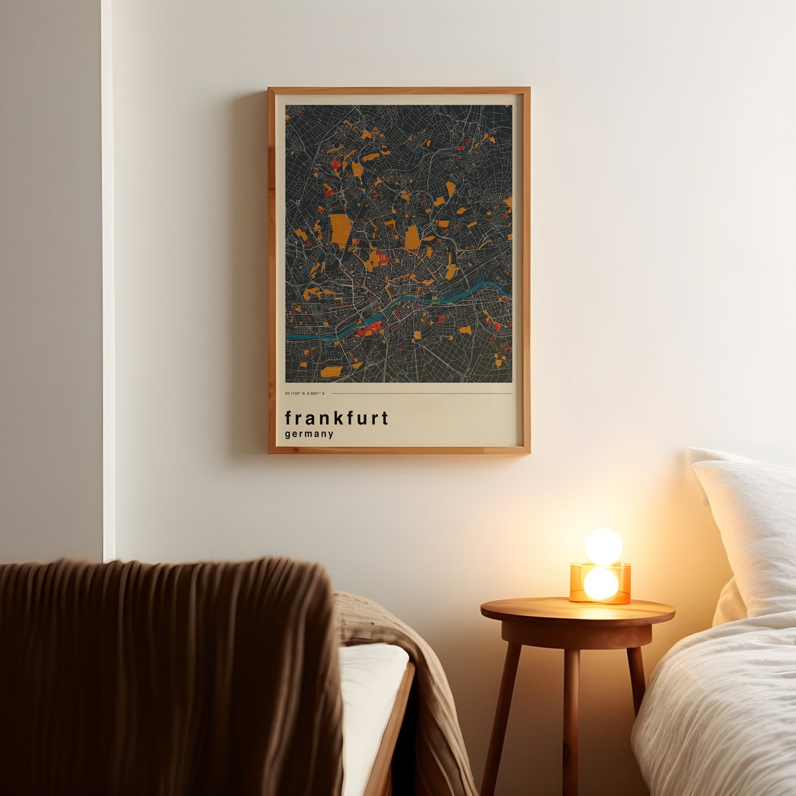 Frankfurt Germany Retro Dark Charcoal City Map Travel Poster - Image 2