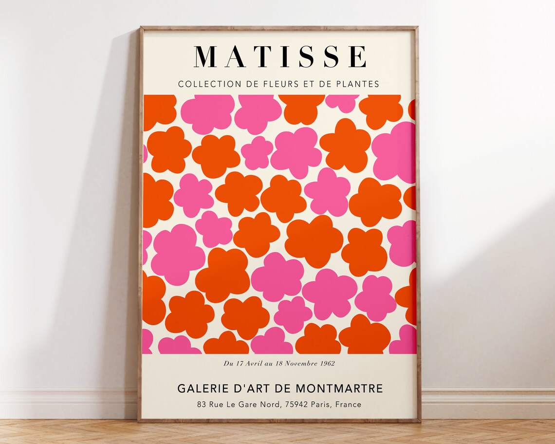 Matisse Flowers Exhibition Poster, Retro 70s Art Print