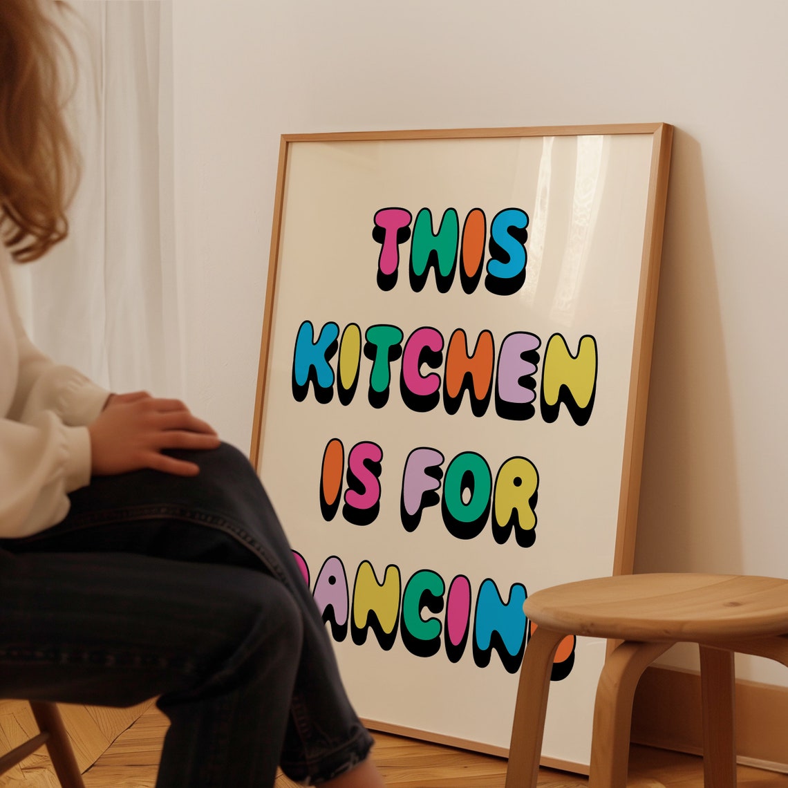 This Kitchen Is For Dancing Rainbow Bubble Letter Quote Poster - Image 3