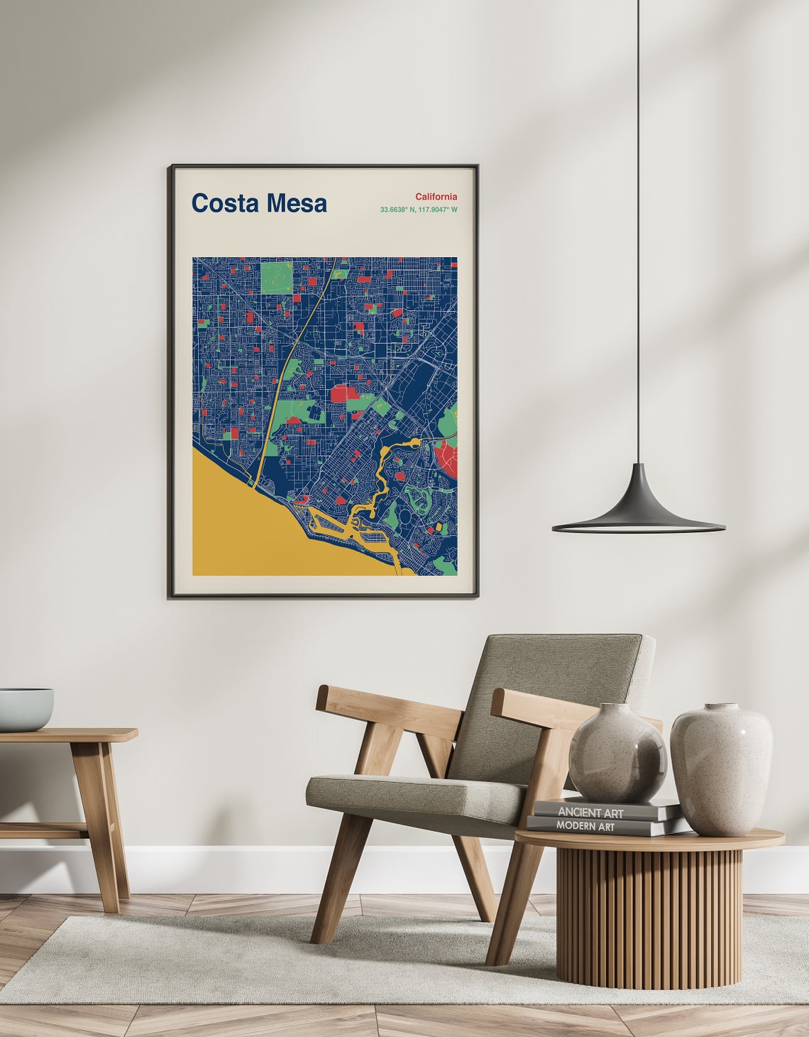 Costa Mesa California Navy Coastal City Map Poster Art Beach Decor - Image 2