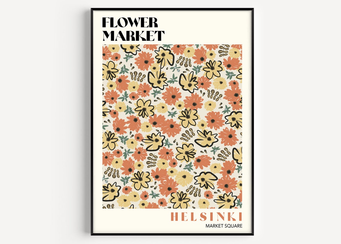 Helsinki Flower Market Square Vintage Orange Autumn Floral Poster - Image 2