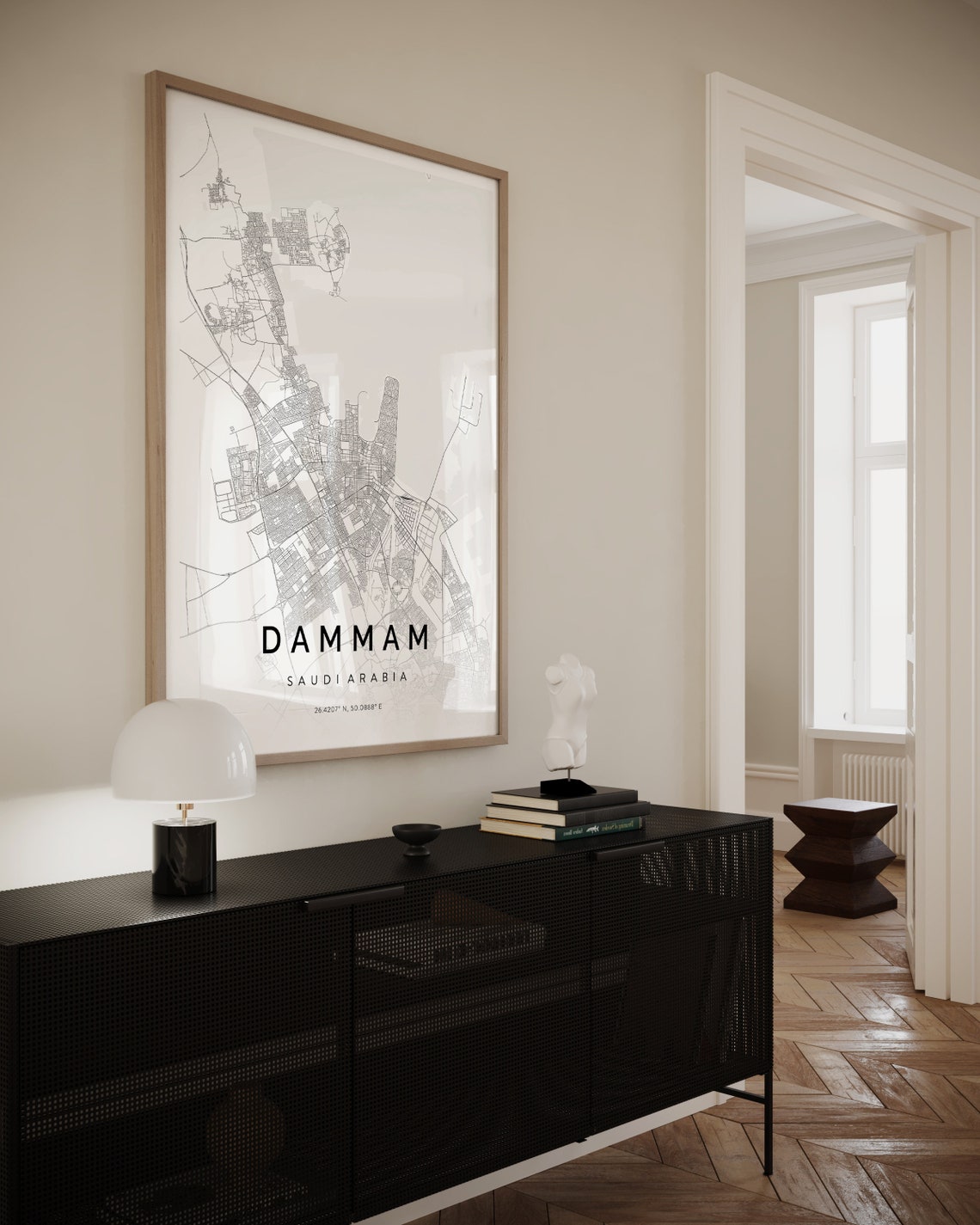 Dammam Saudi Arabia Minimalist White Grey City Street Map Poster - Image 3