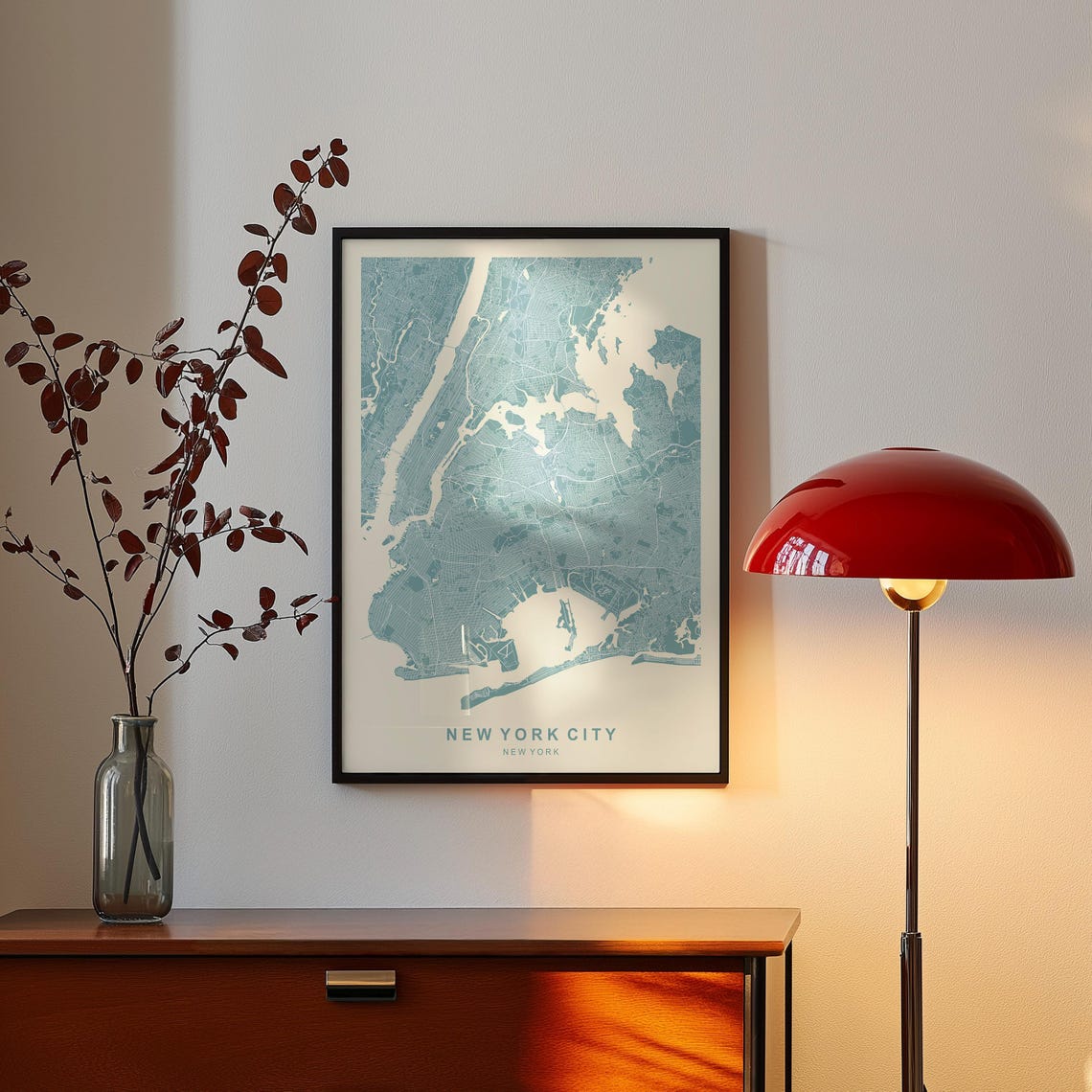 New York City Map Poster Teal Blue NYC Street Map Minimalist Design - Image 4