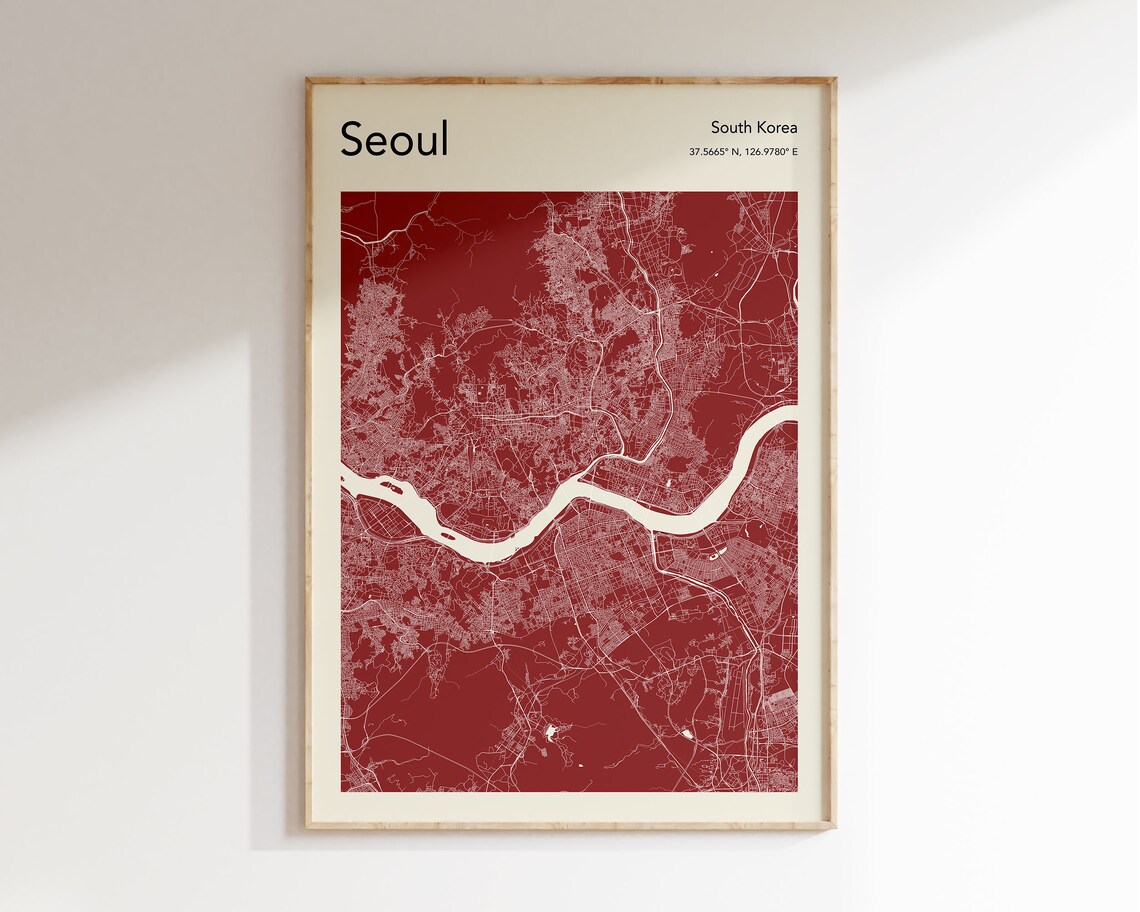 Seoul Map Poster, Custom Colour Map Art Print