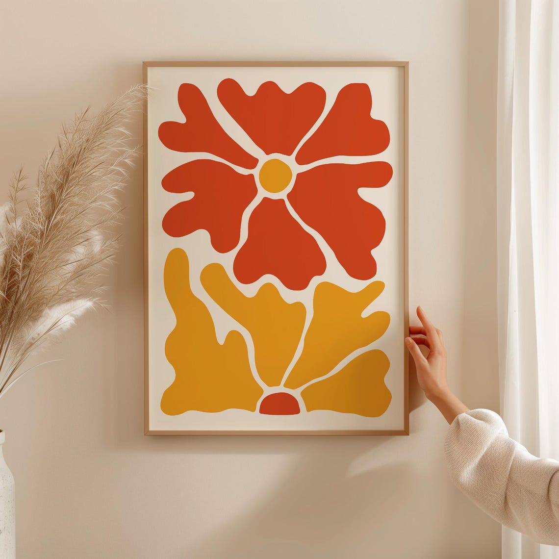Matisse Style Red And Yellow Wavy Flower Abstract Art Poster - Image 3