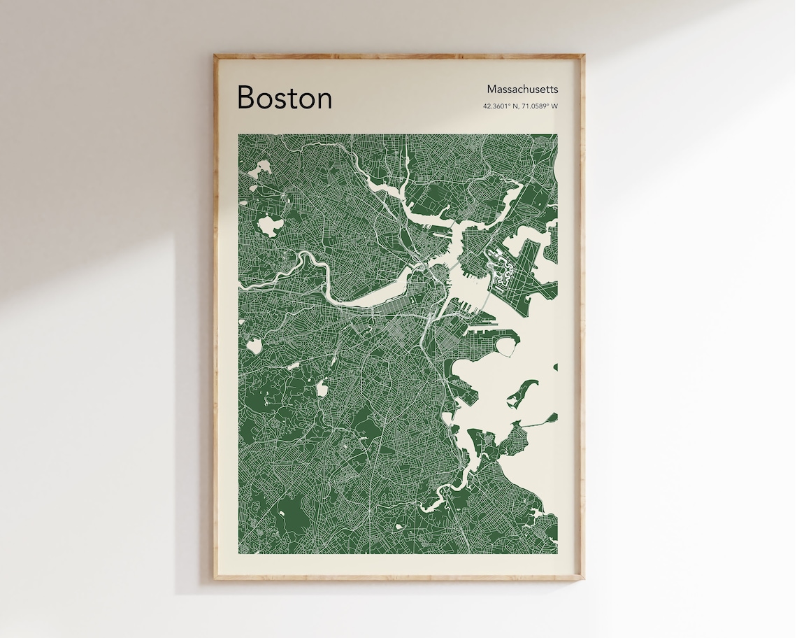 Boston, MA City Map Print, Travel Poster