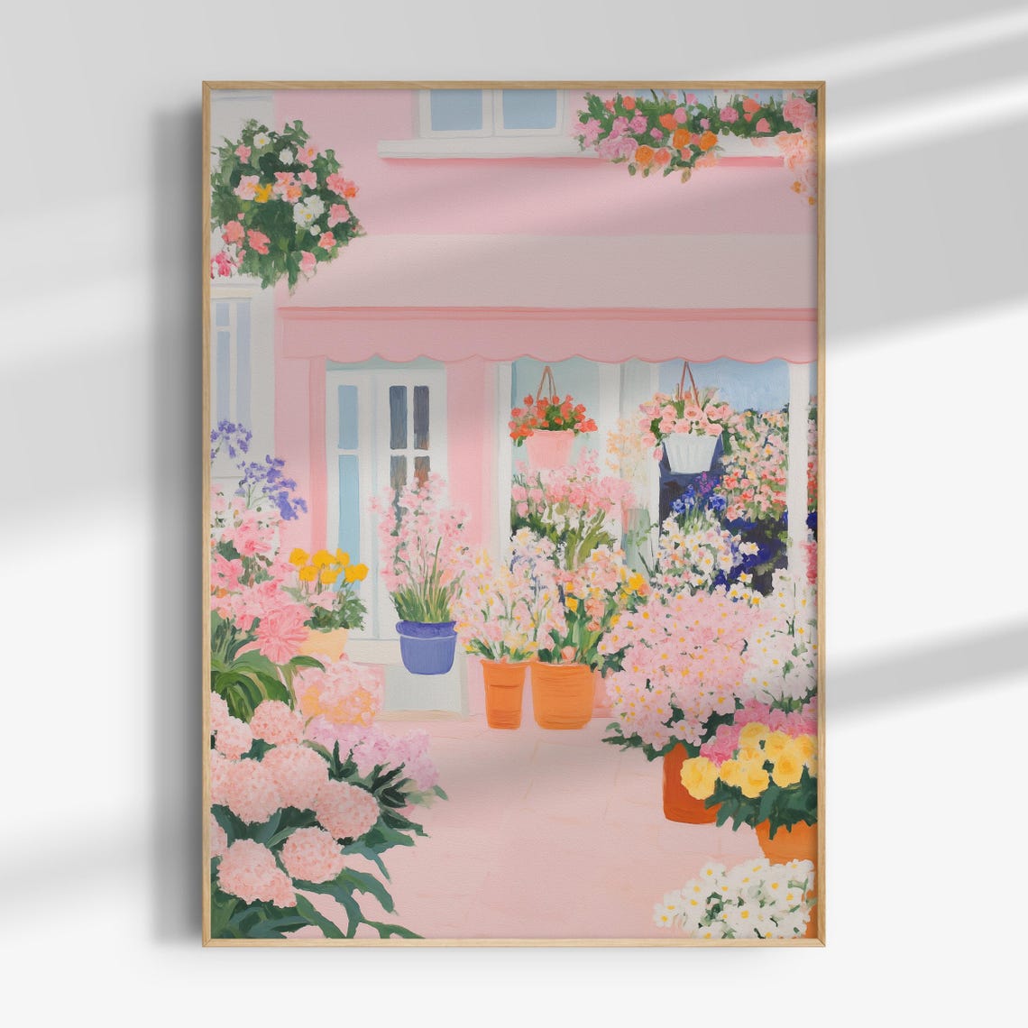 Pink Flower Shop Storefront Painting Hanging Baskets Floral Poster - Image 4