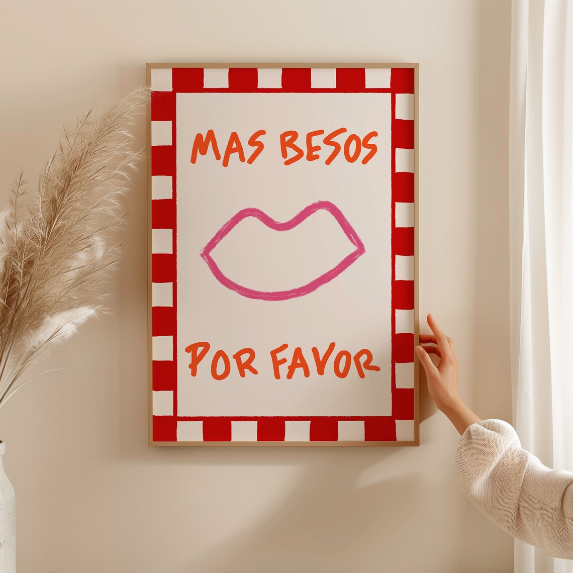Mas Besos Por Favor Spanish Pink Lips Kisses Quote Art Poster - Image 3