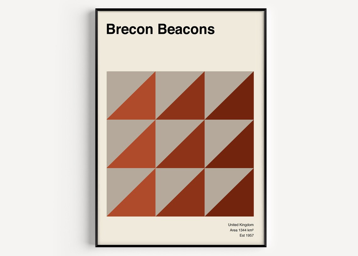 Brecon Beacons Wales Mid Century Travel Poster