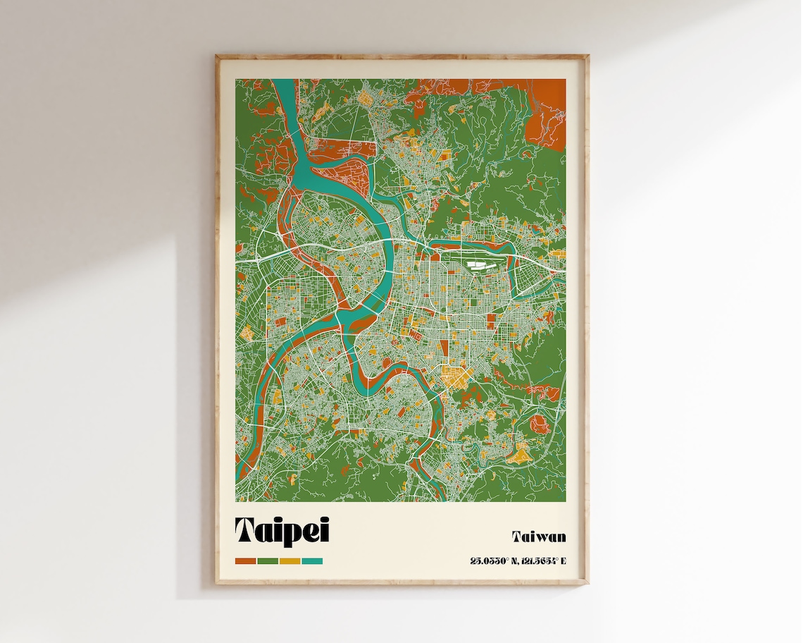 Taipei Taiwan Colorful Retro City Street Map Travel Art Poster