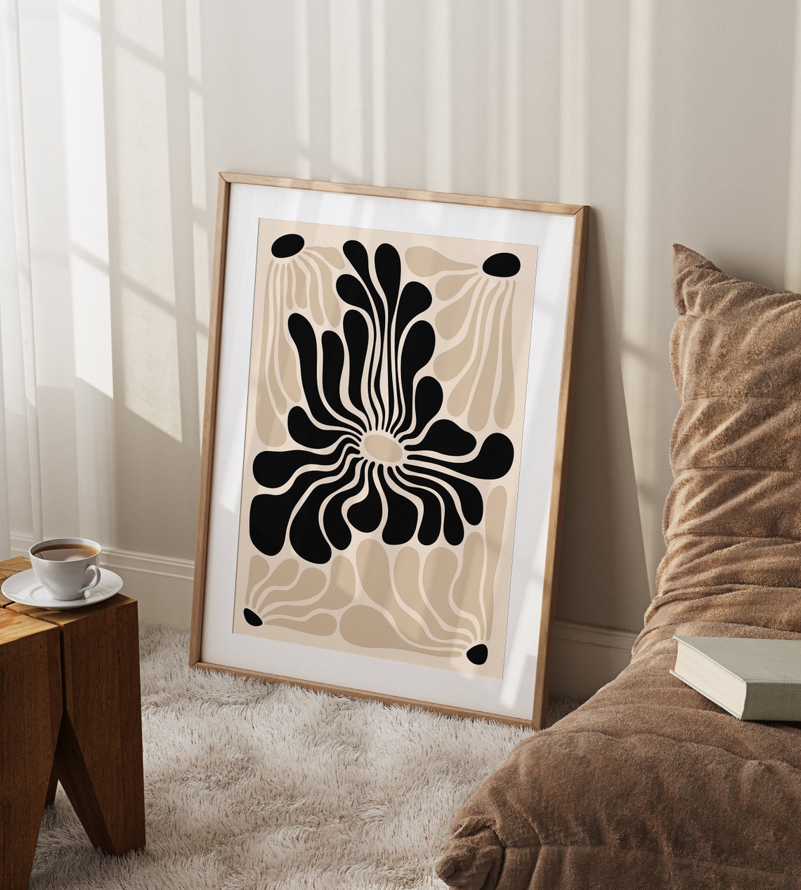 Black Beige Abstract Wavy Flower Matisse Style Botanical Print - Image 3
