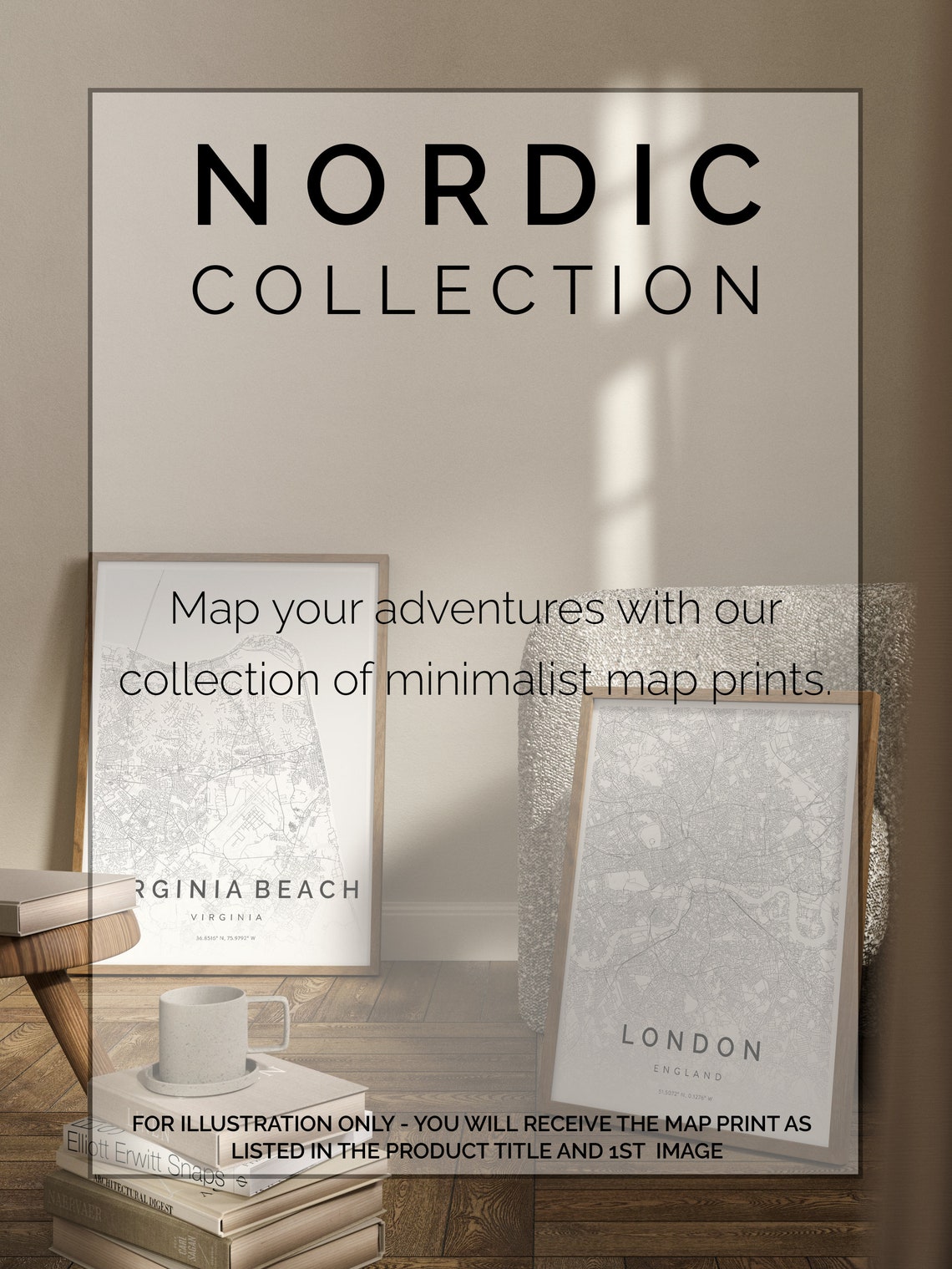 Virginia Beach Virginia Minimalist White Grey Coastal Map Poster - Image 3