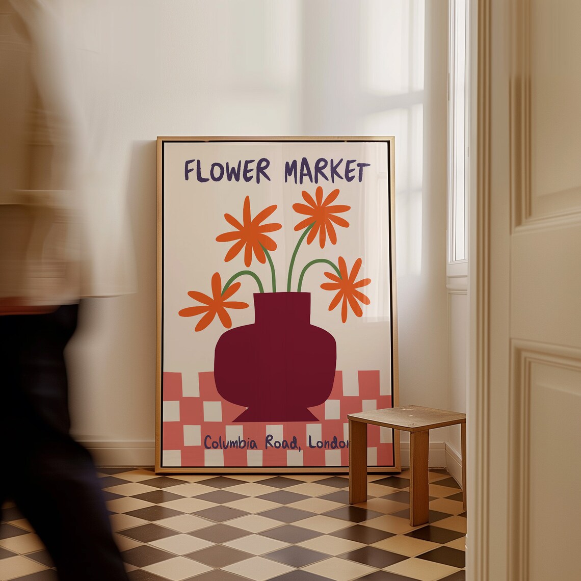 Columbia Road London Flower Market Orange Daisy Vase Art Poster - Image 2