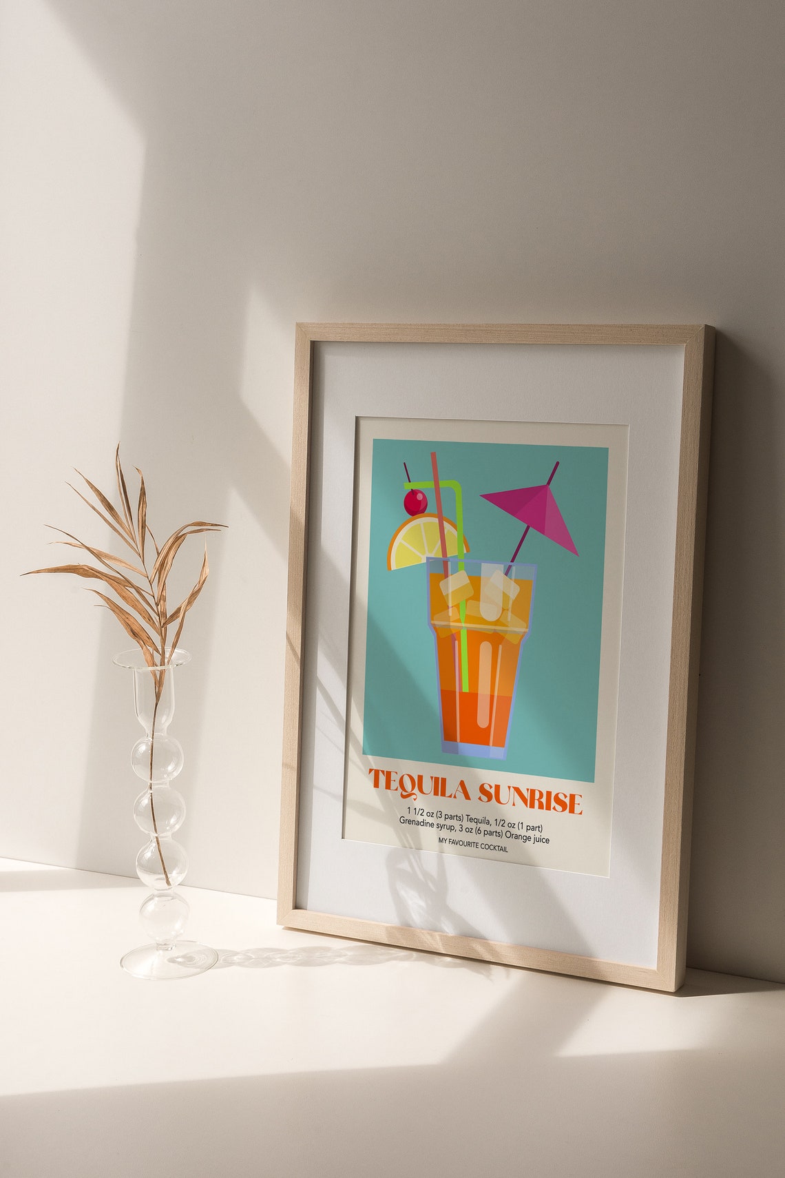 Tequila Sunrise Cocktail Recipe Retro Kitchen Bar Style Poster - Image 3