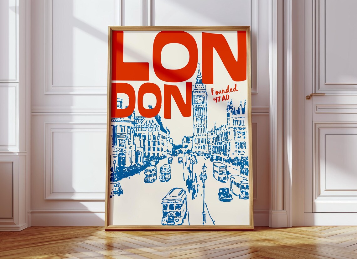 London Retro Travel Poster, Mid-Century Travel Print
