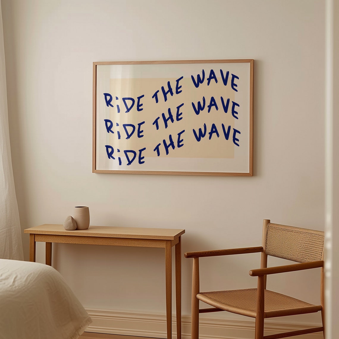 Ride the Wave Navy Brush Lettering Surf Beach Vibe Art Poster - Image 2