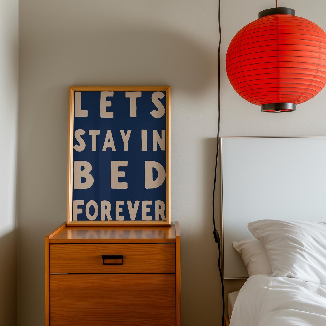 Lets Stay In Bed Forever Poster Navy Blue Bedroom Quote Art Design - Image 3