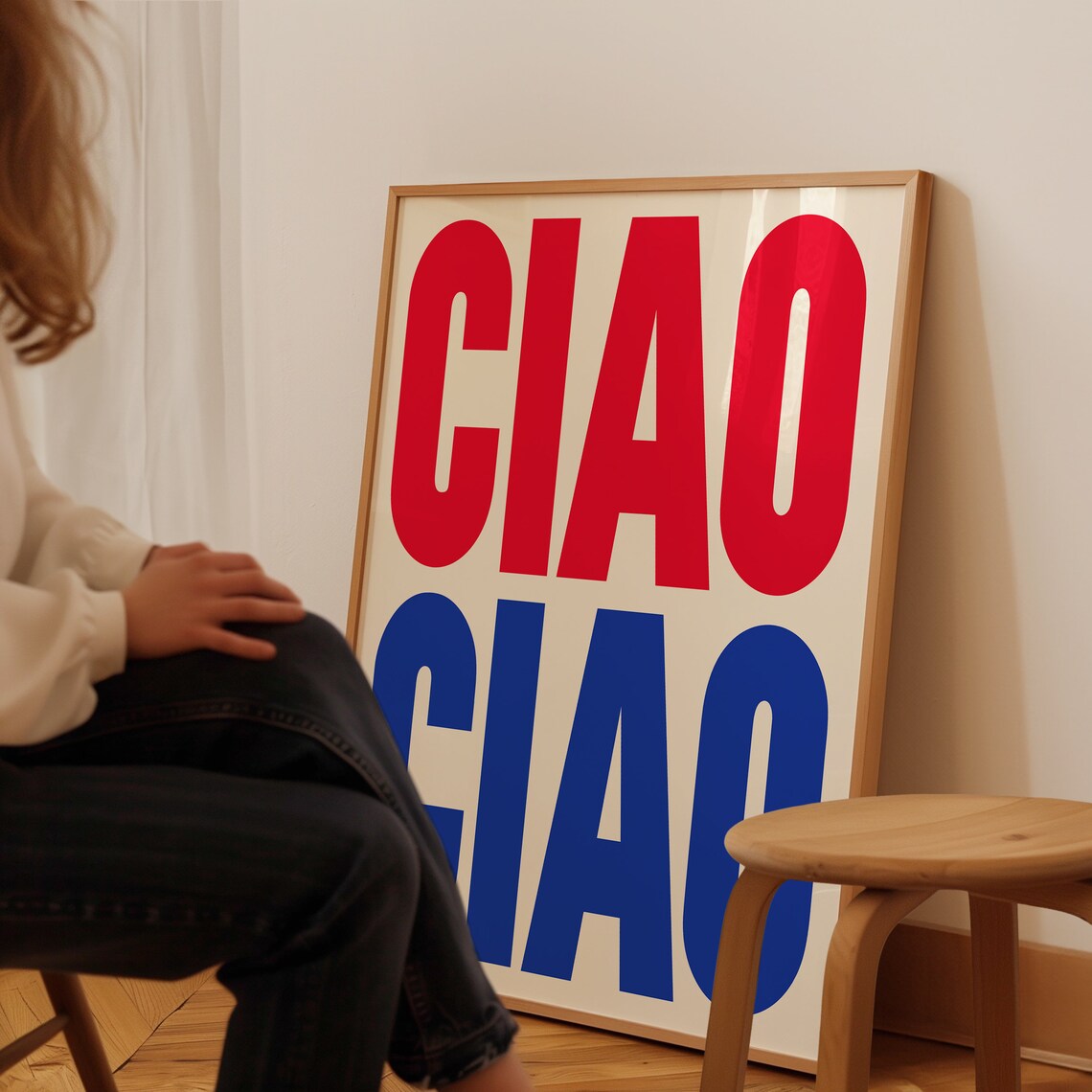 Ciao Ciao Red Blue Bold Italian Greeting Typography Art Poster - Image 3